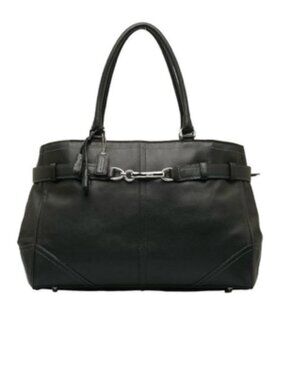 Coach Hampton Black Leather Satchel Medium Shoulder Bag Roomy Designer Purse